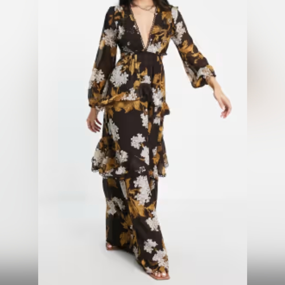 Floral V-Neck Side & Back Cut Out Maxi Dress